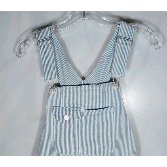 Wallflower Tomboy Fit Utility Shortalls Sz L Denim Pinstripes Cutoffs Romper - Picture 2 of 12